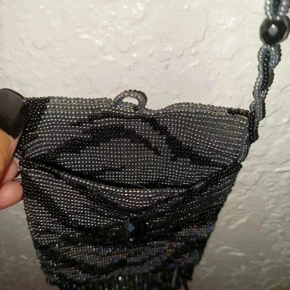 Vintage Zebra Print Full Beaded Evening Crossbody Fringe Small Bag - Picture 8 of 9